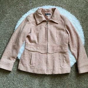 Mudd Vintage‎ Wool Blend Pink Tweed Jacket Coat Womens Size Large Pockets Lined